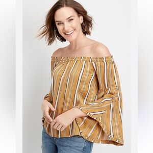 Maurices Yellow and White Striped Off-Shoulder Blouse